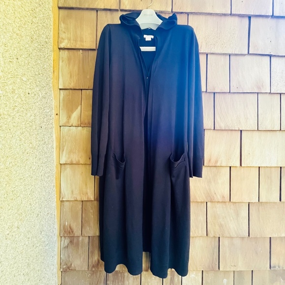 Kenar Black Long Hooded Open Cardigan Merino Wool Blend Size XL - Picture 1 of 15
